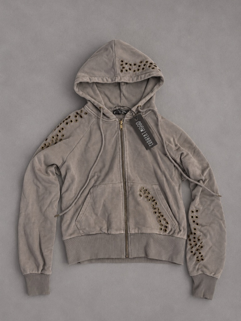 Current Mood Gray Grommet Studded Zip-Up Hoodie – XS NWT